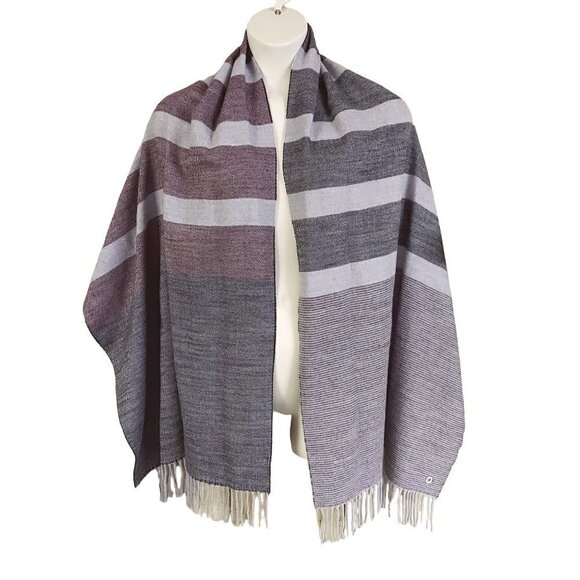 Calvin Klein Gray Striped Fringe Blanket Scarf - Picture 3 of 7